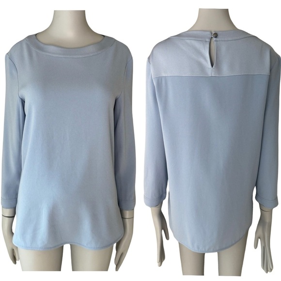 Bogner Tops - BOGNER Colette Powder Blue Crepe Blouse 3/4 Sleeve Scoop Neck